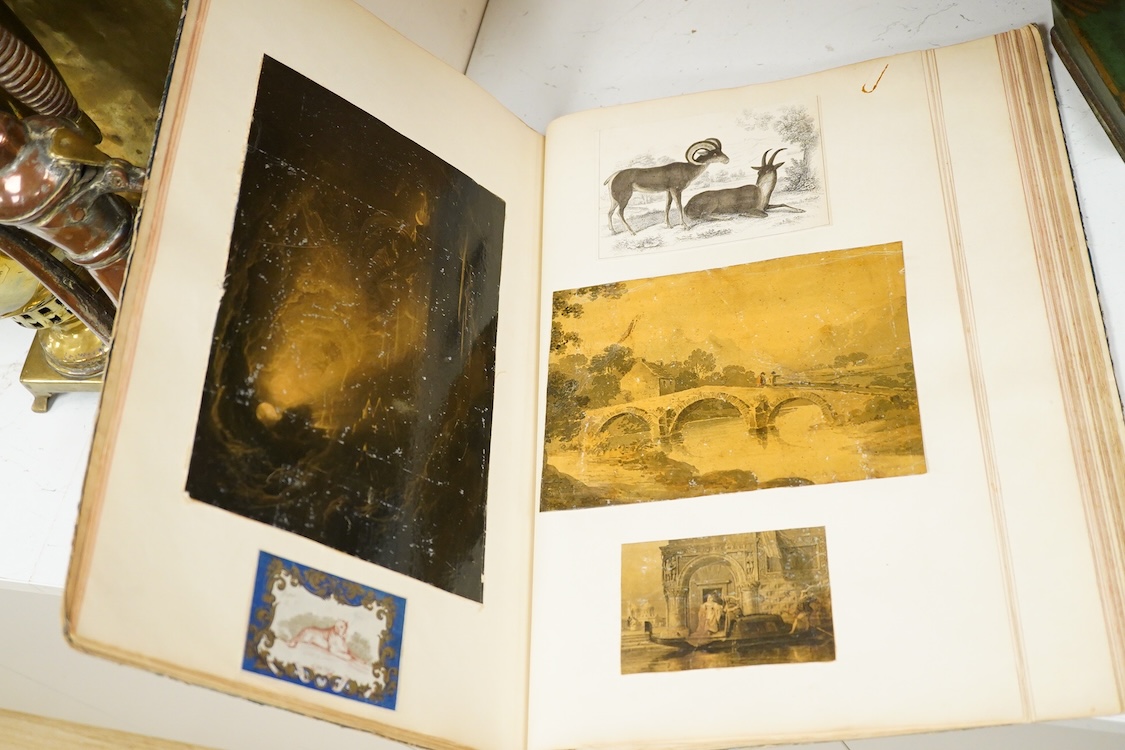 A Victorian scrap book to include hand coloured zoological engravings, together with three books to include ‘The Kings Lyrics’, published 1900